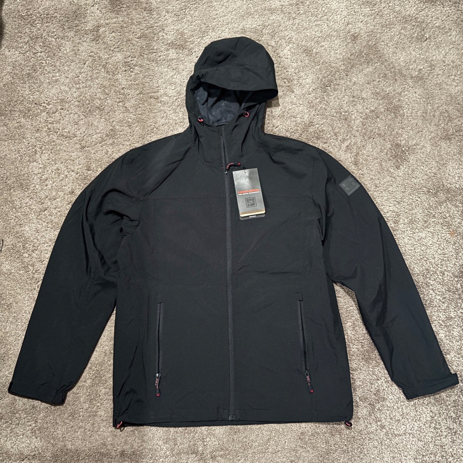 Hawke & Co Pro Series Water Resistant Performance Hooded Jacket Black Mens L NWT