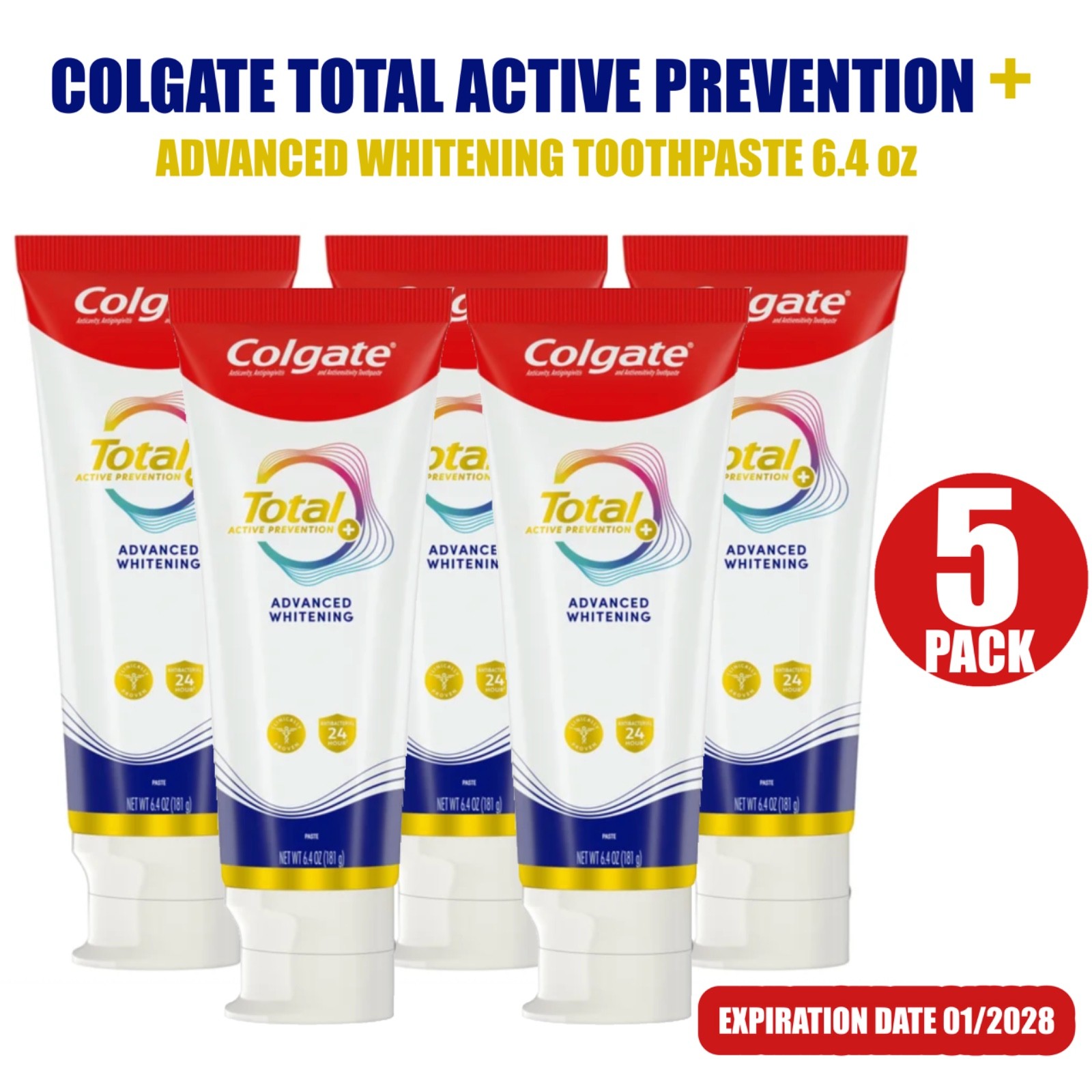 Colgate Advanced Whitening Toothpaste 6.4 oz 5-pack Total
