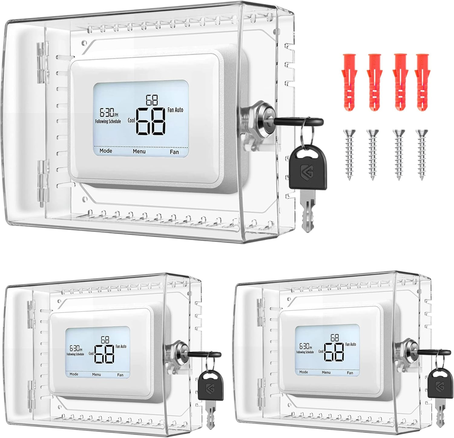 3 PCS Large Thermostat Lock Box Cover with Key, Clear Thermostat Cover with Lock