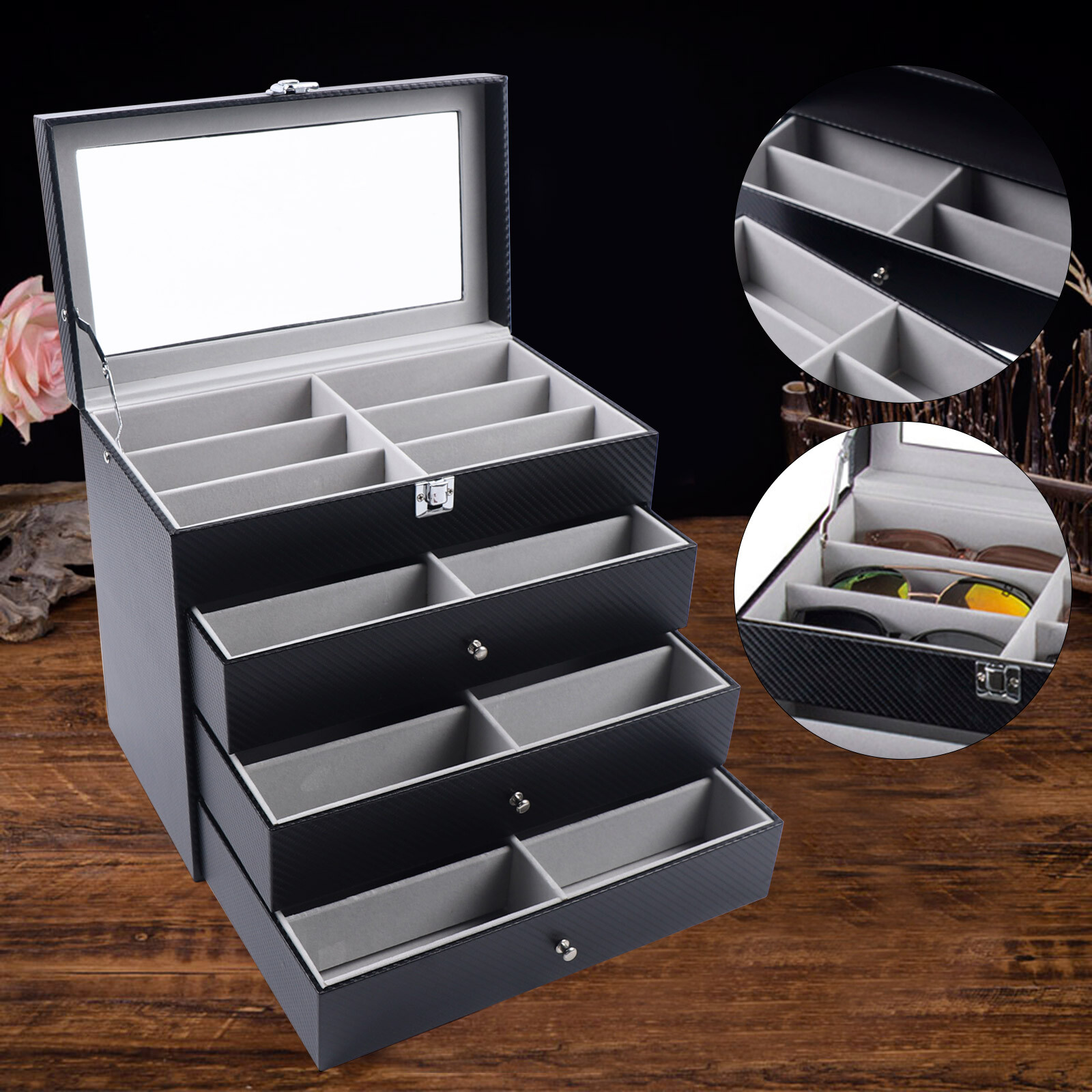 24 Slots Glasses Display Storage Box Organizer 4Layer Sunglasses Eyeglass Holder