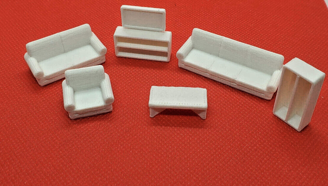 O Scale Living Room Furniture Sofa Set and TV Cabinet White-unpainted