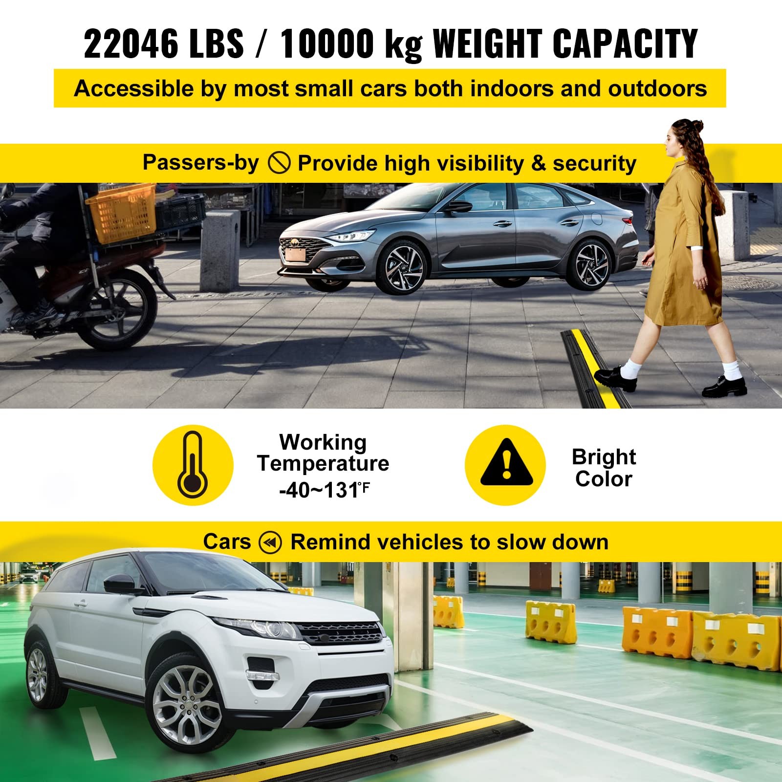 Heavy Duty Cable Protector Ramp 22046lbs Load Capacity 4 Pack Black Yellow