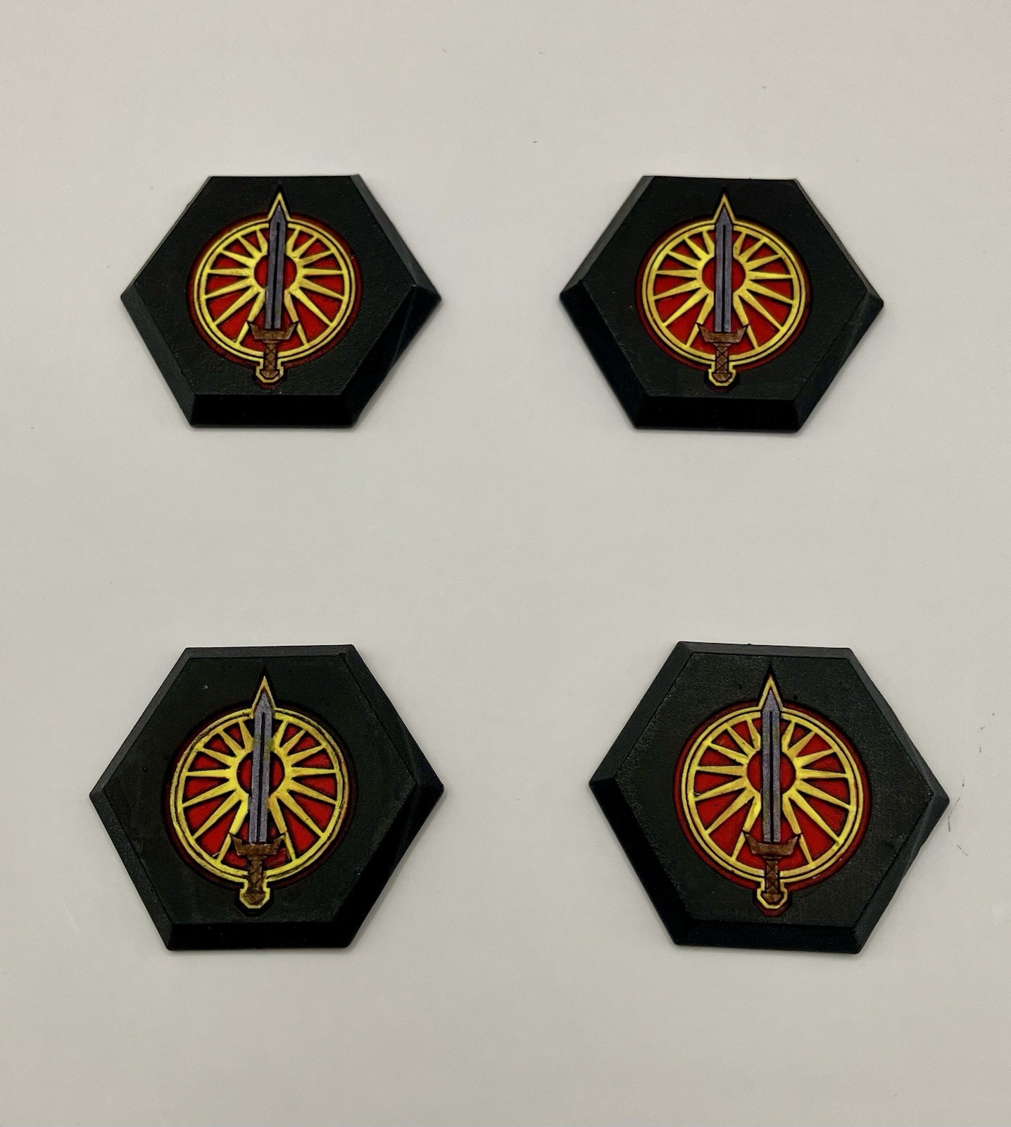 4 Battletech Painted Hex Bases 3D Printed Resin Base - FedSuns Embossed Emblem
