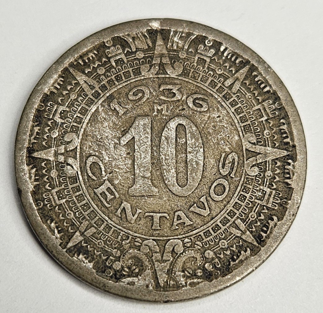 1936 Mexico 10 Ten Centavos - Circulated Mexican Copper Nickel World Coin - L7