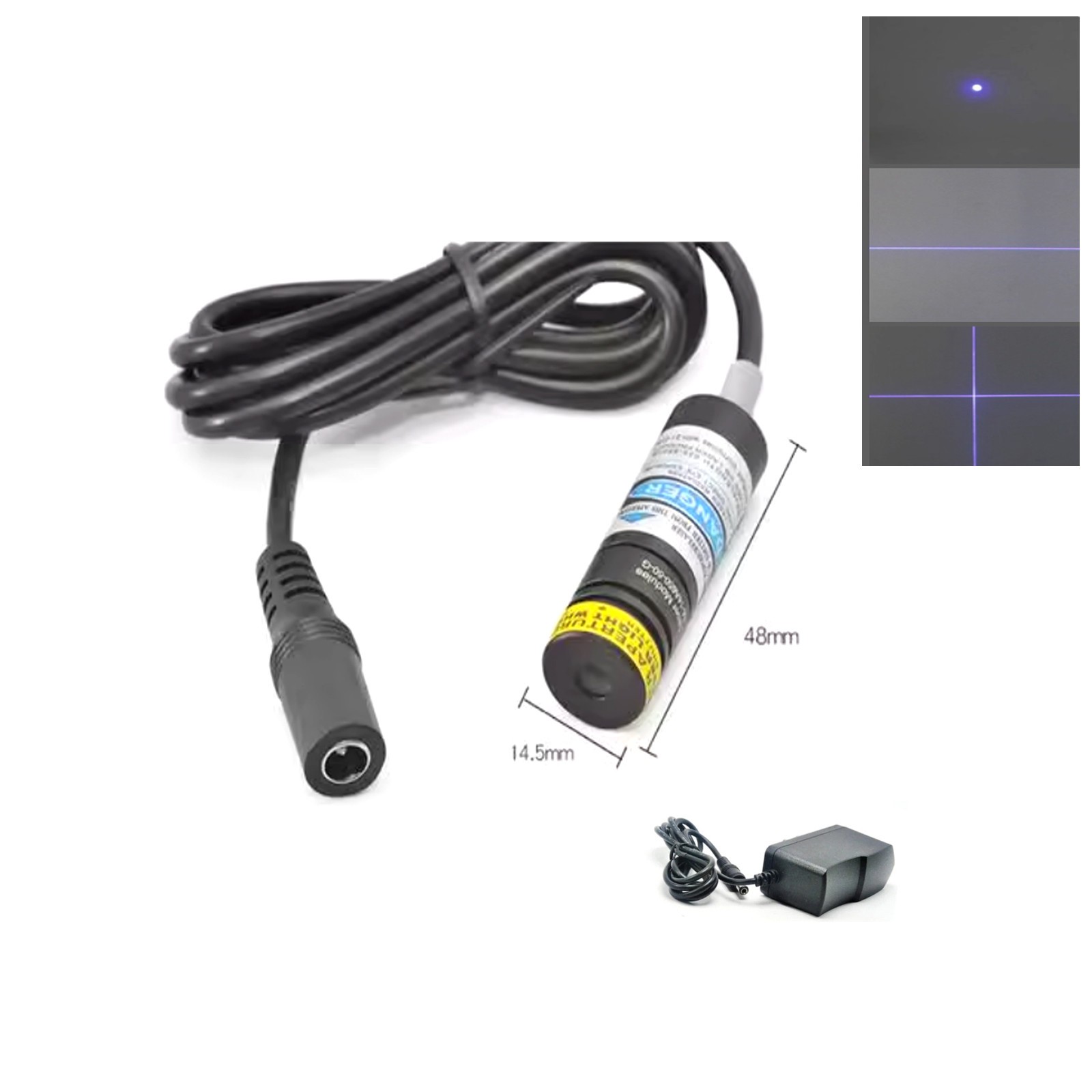 405nm 50mW Dot/Line/Cross Blue-Violet Light Laser Diode Module w Adapter 14.5x48