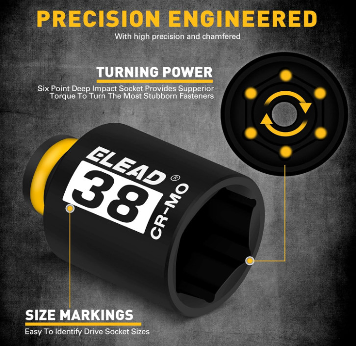 1/2" Drive Deep Impact Socket Set 11Pc Metric 27–38mm Axle Nut Sockets
