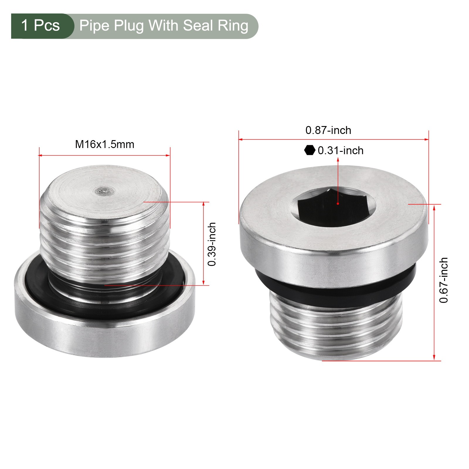 M16 x 1.5 Stainless Steel Internal Hex Head Socket Pipe Fitting (Silver)