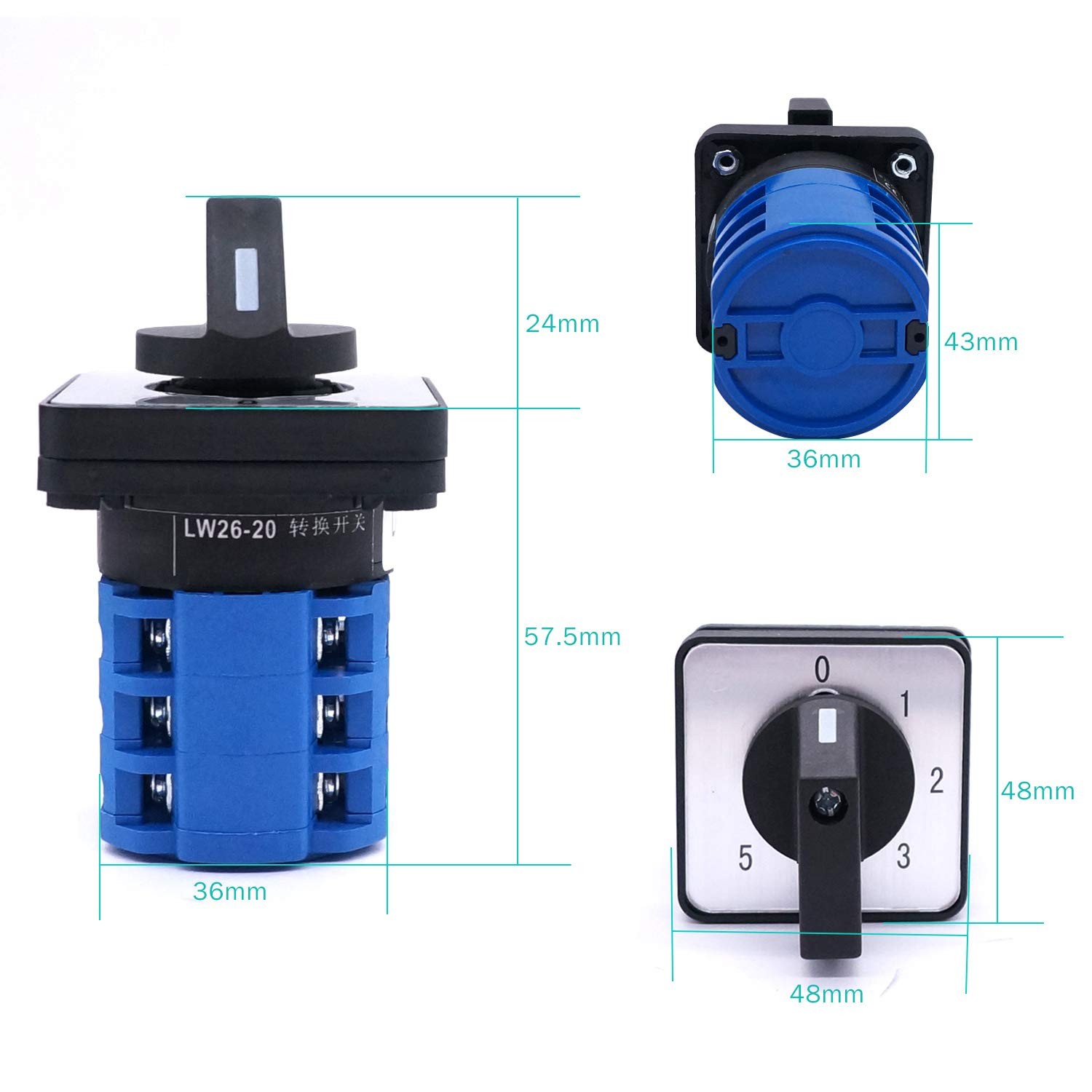 20A 550V 5 Position Universal Latching Rotary Changeover Switch 12 Terminals
