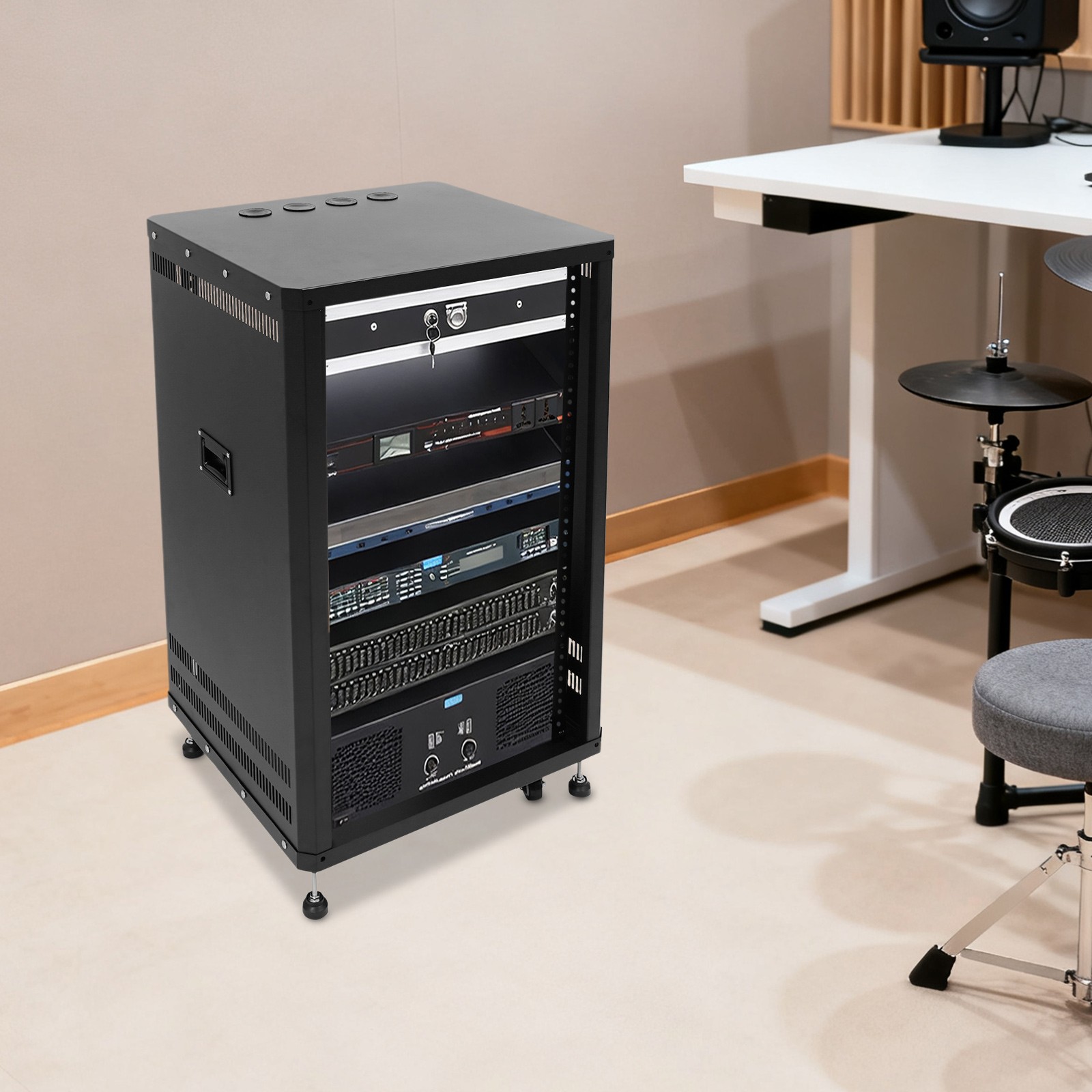 DJ Mixer Stand Network Cabinet Rolling Mixer Stand Audio Rack Floorstanding