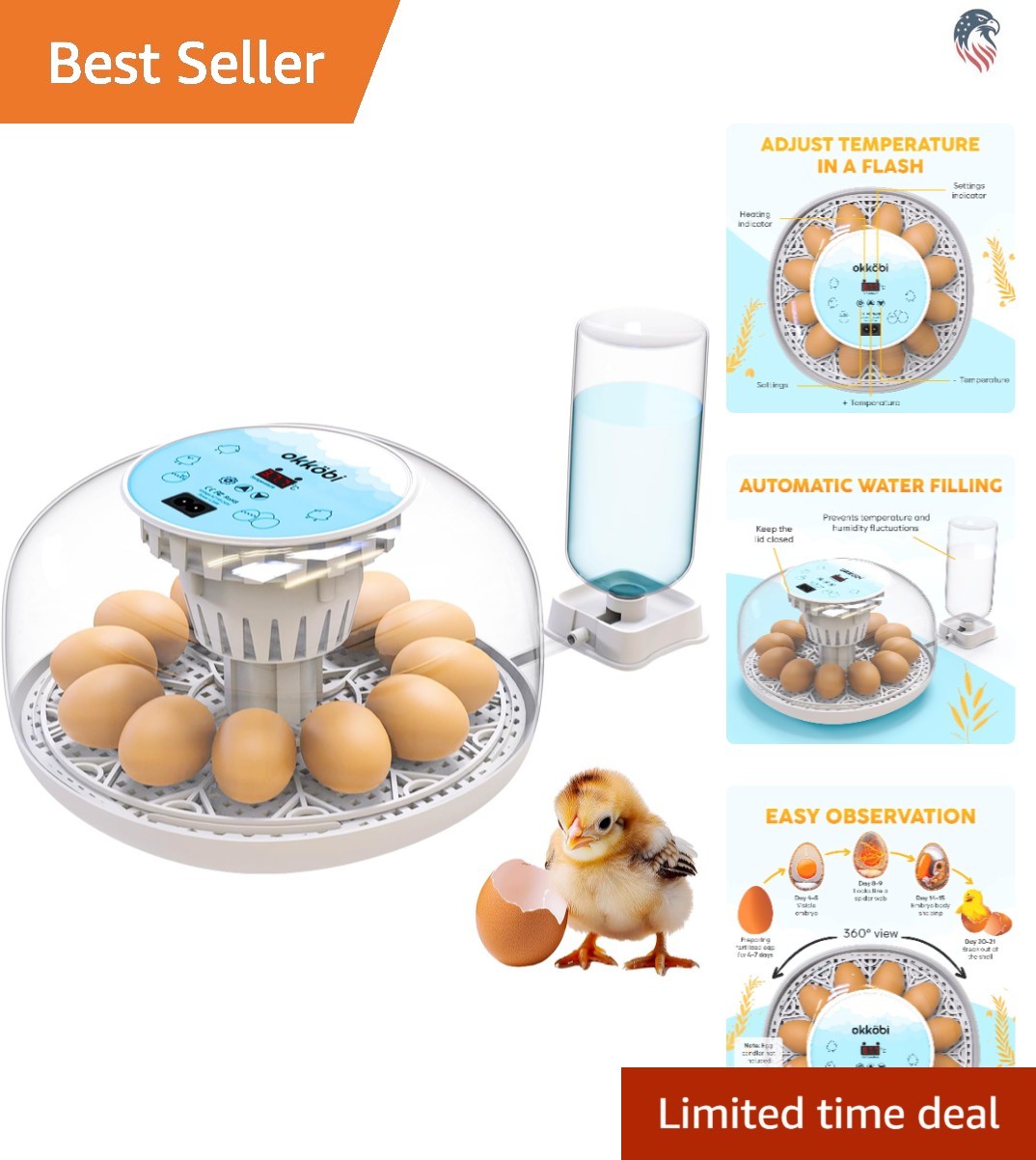 Compatibility Egg Incubator with Auto Turner Humidity Control 12-24 Eggs Blue