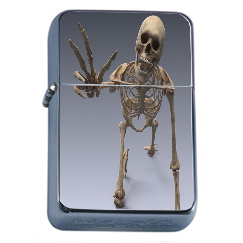 Skeleton D9 Flip Top Oil Lighter Windproof Resistant Flame Death Skulls