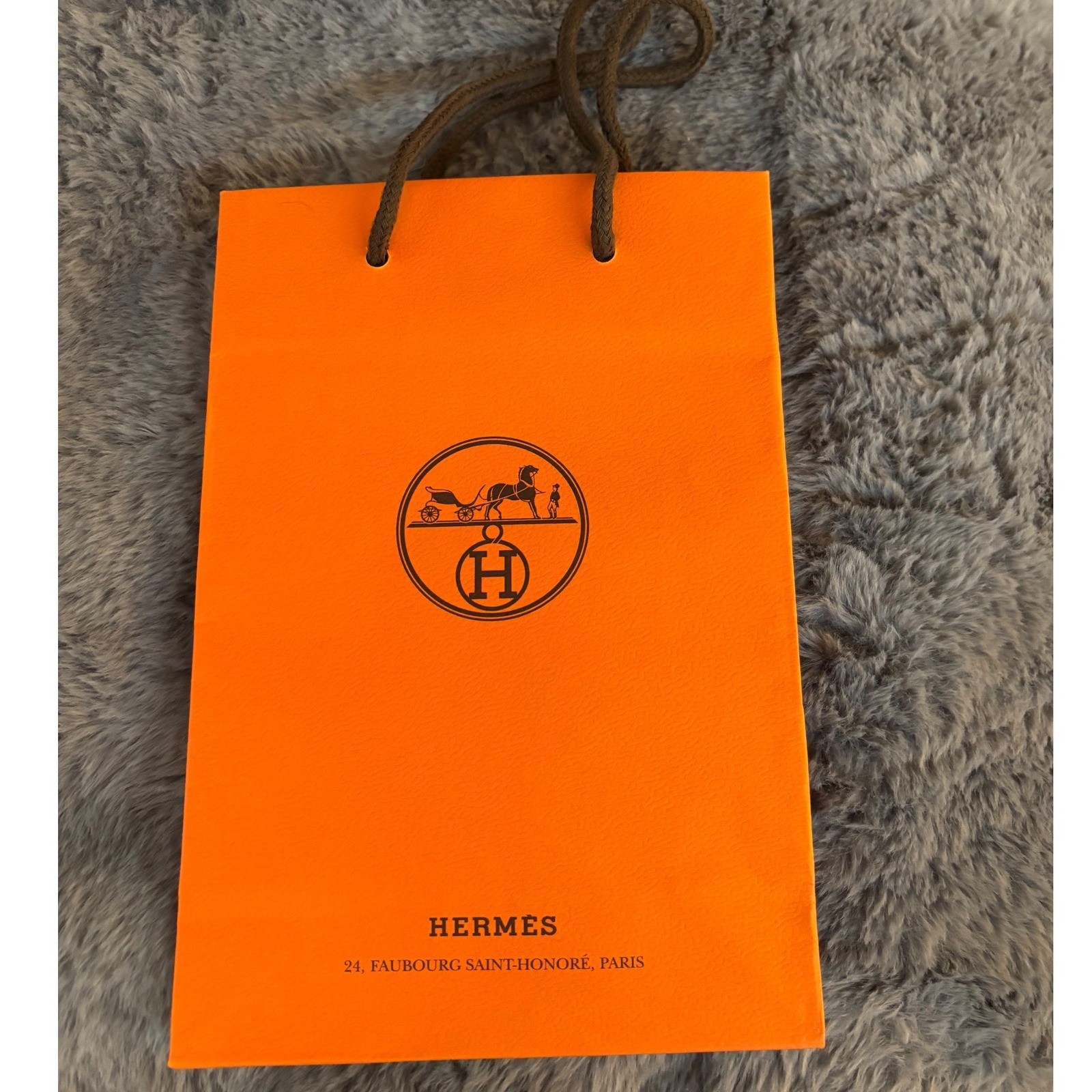 Hermes Orange Paper Shopping Bag Small Logo Cord Handles Made in Italy