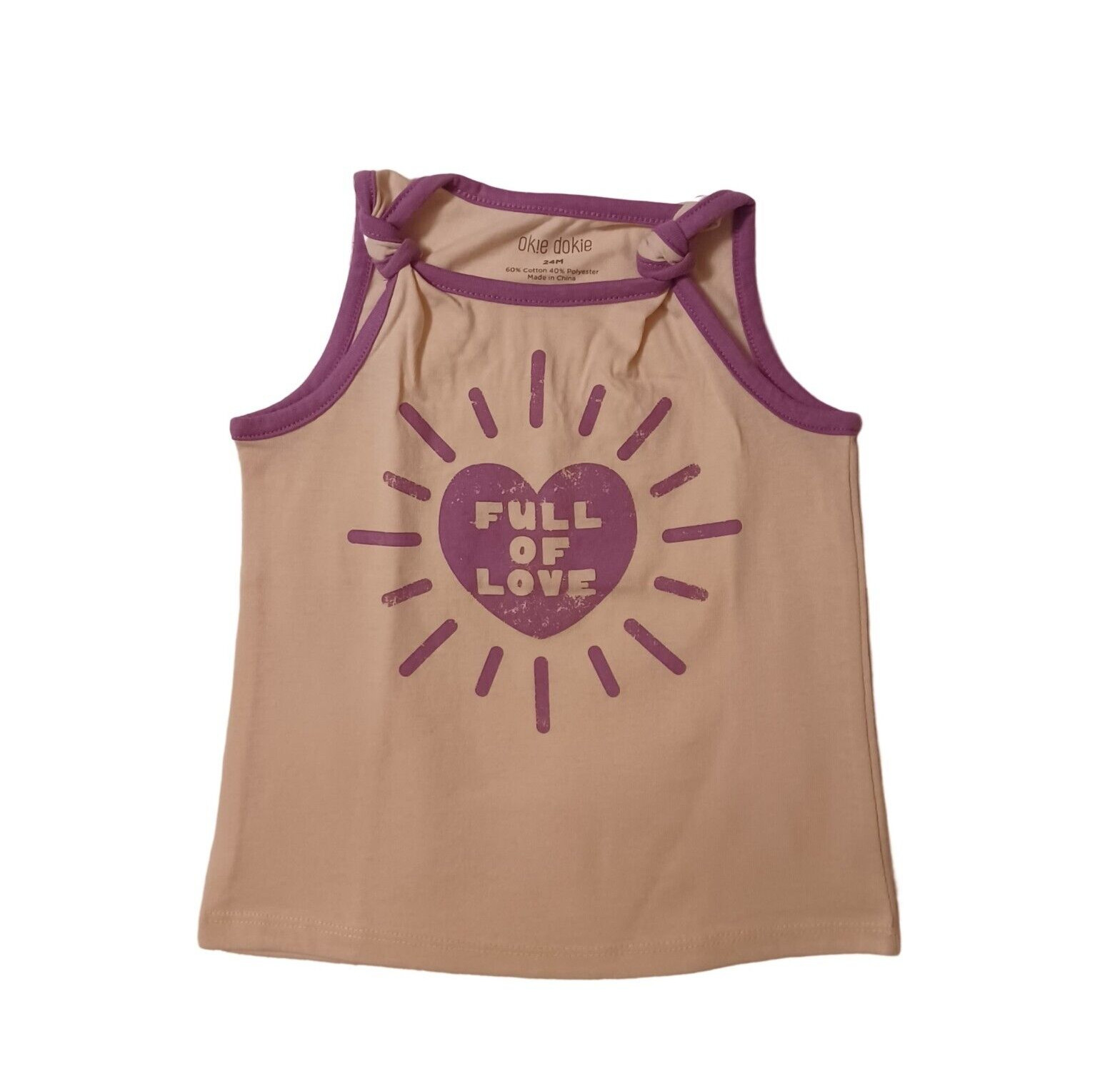 New!  Baby Girl's Okie Dokie Beige Full of Love Tank Top- Size 24M