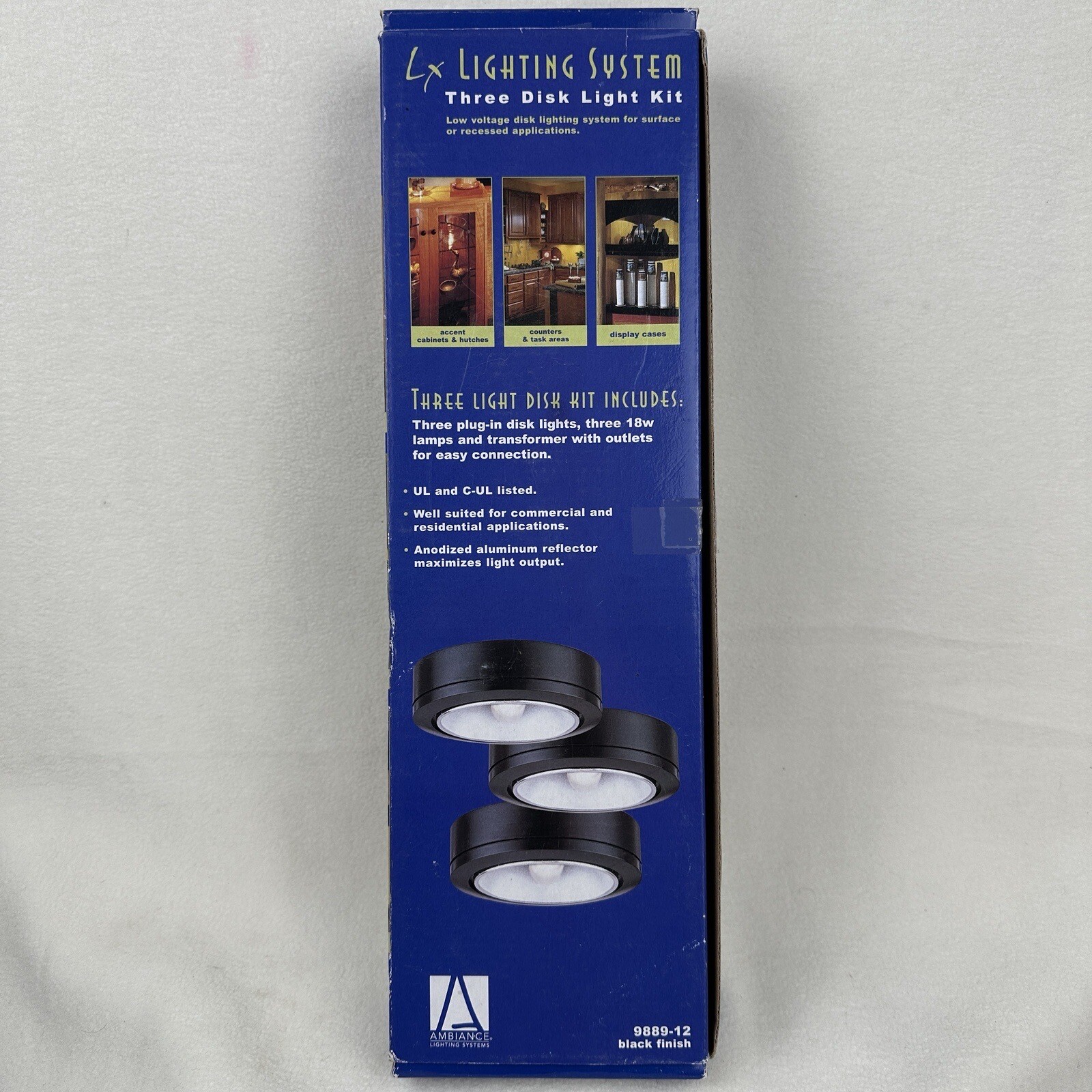 New Ambiance LX Under Cabinet Disk Lights Set Of 3 9889-12 Black Discont NOS