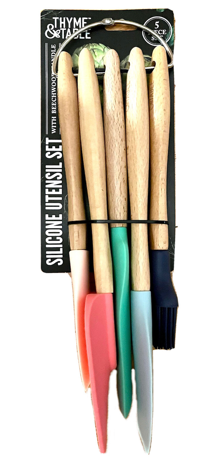 Thyme & Table 5pc Silicone Utensil Set With Beechwood Handles TT0005 Multi-Color