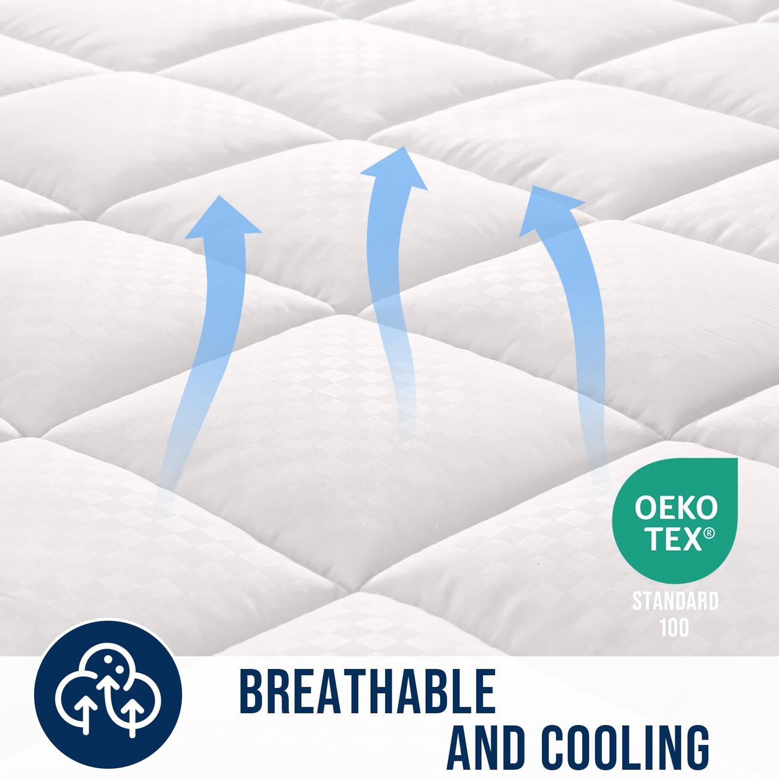 OLANLY King Quilted Fitted Mattress Pad, Elastic King, Off White