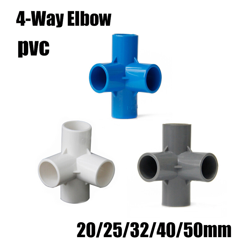 4-Way Elbow PVC Pipe Fitting Adhesive Sleeve Aquarium Pond Tank Metric 20mm-50mm
