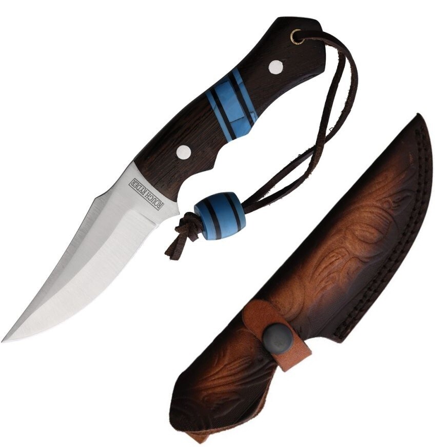 Rough Ryder Fixed Knife 3.75" Stainless Full Tang Blade Turquoise/Wood Handle