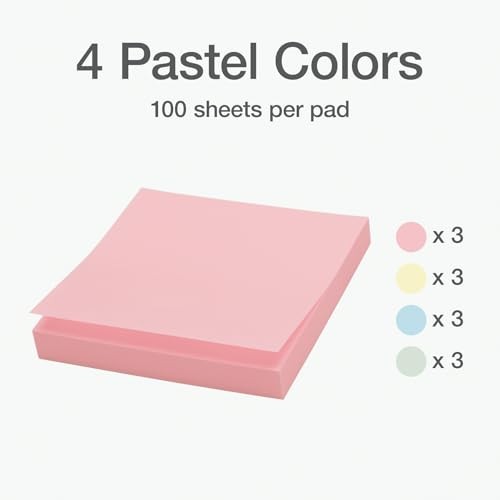 Power Stick Notes, 12 Sticky Note Pads, 3 x 3 inch, Sticky Notes for School,