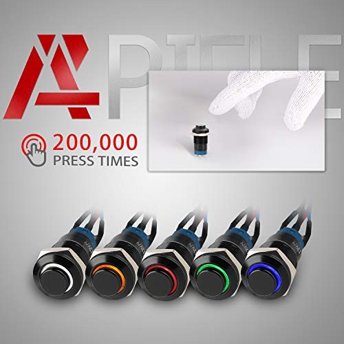 12mm Latching Push Button Switch SPST Pre 150mm Pre-wired Black Shell-Blue