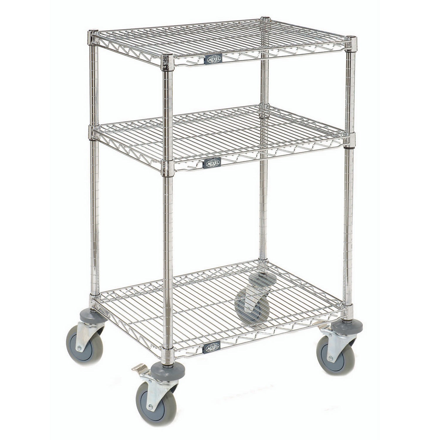 Nexel Chrome Wire Shelf Mobile Printer Stand 3-Shelf 24"W x 18"D x 39"H