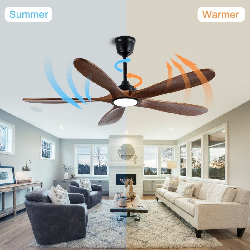 52" Modern Solid Wood Ceiling Fan w/Light 3CCT Noiseless Reversible APP/Remote