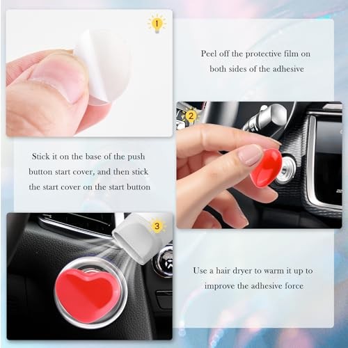 Car Push Start Button Cover with Heart Shape,Press-Designed Push to Start Pink