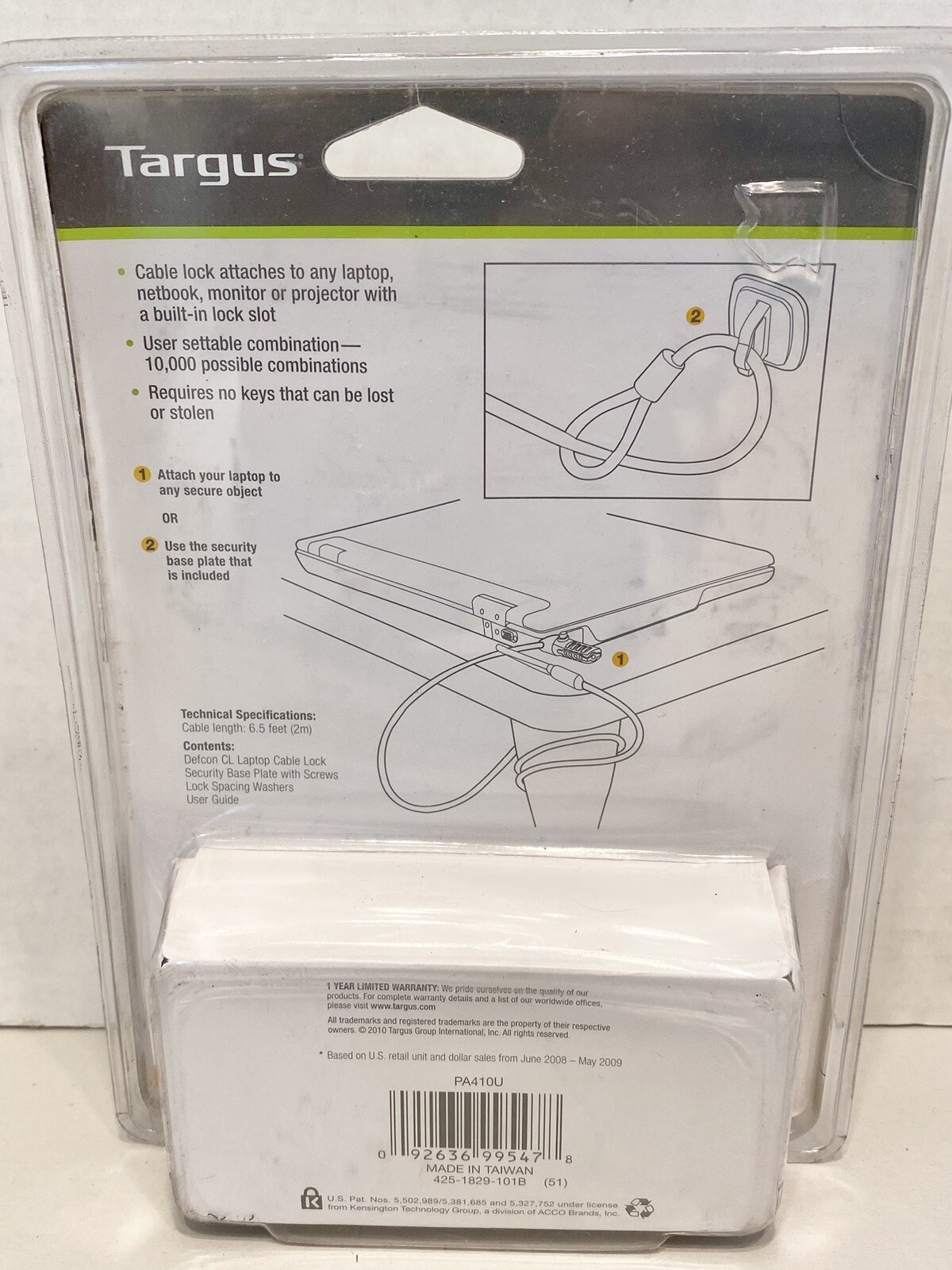 PA410U Targus Defcon CL Laptop Cable Combination Lock