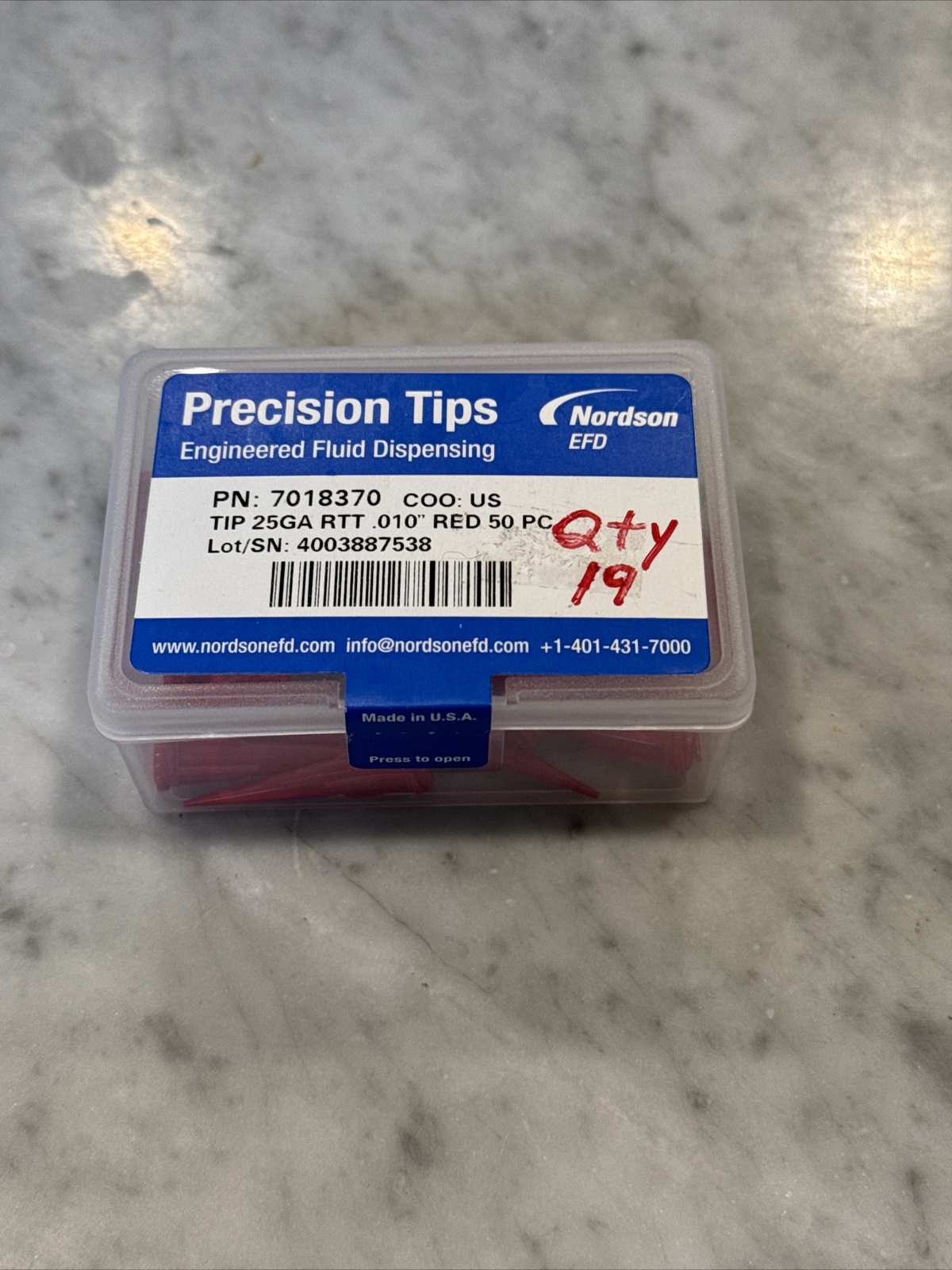 (19) Nordson 7018370 Tip 25GA RTT .010” Red Precision Tips