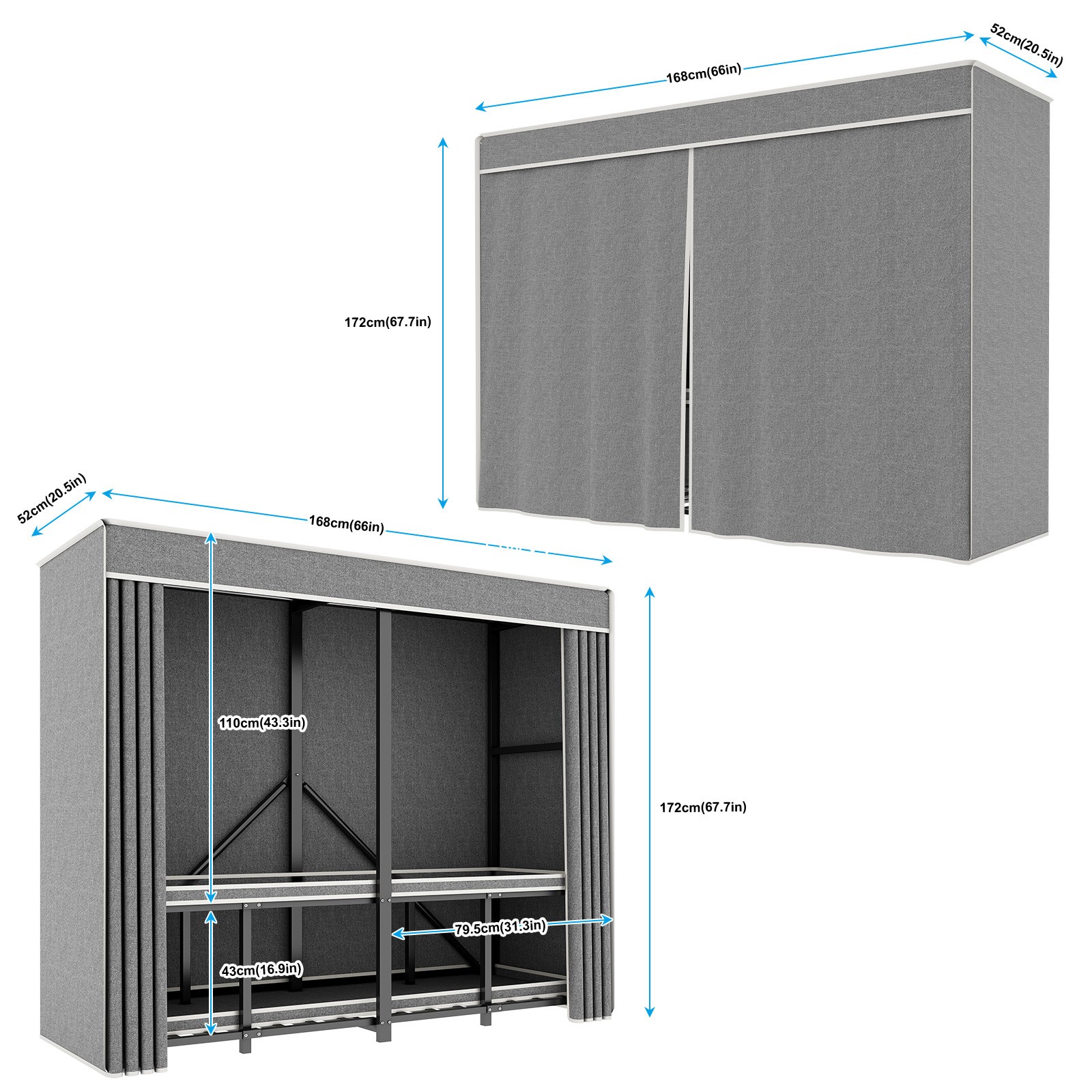 Portable Closet Wardrobe,Wardrobe Closet Organizer w/ Oxford Cloth Fabric Cover
