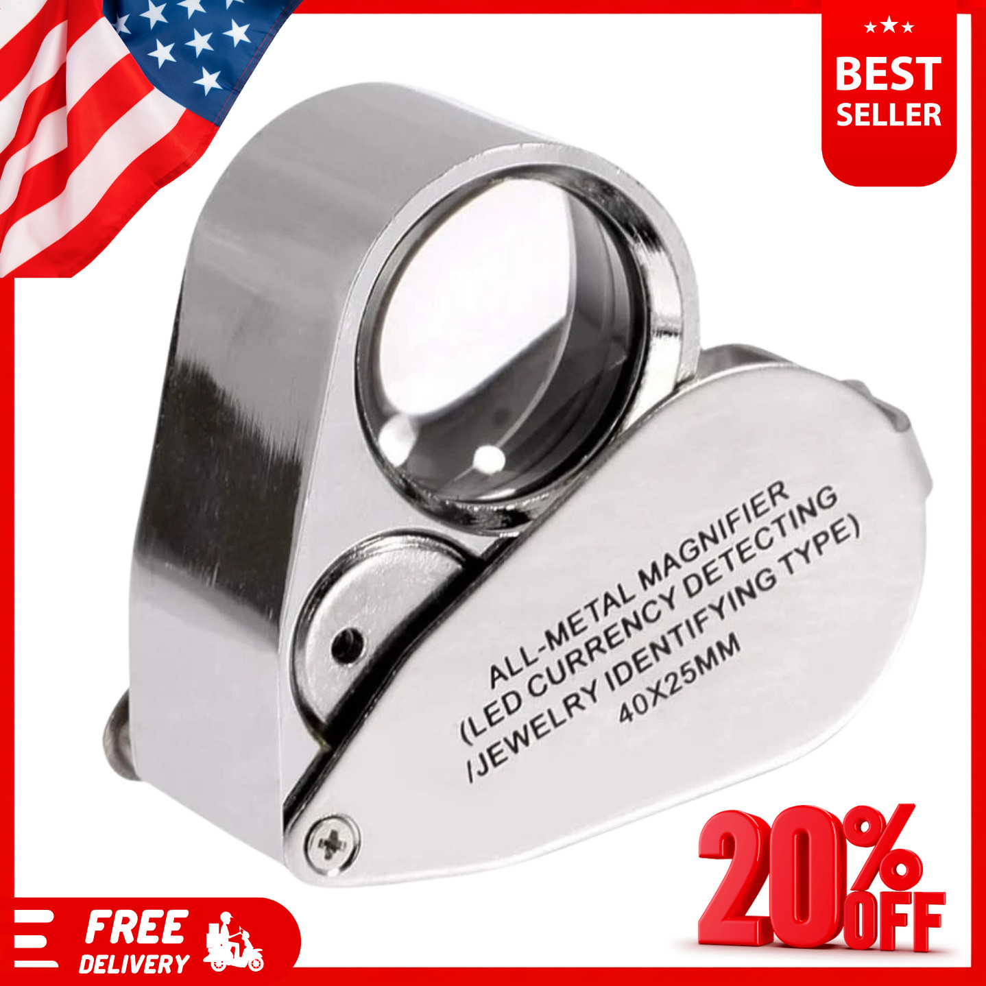 40X Jewelers Loupe Jewelry Loop Coin Magnifier Light Pocket LED Magnifying Glass