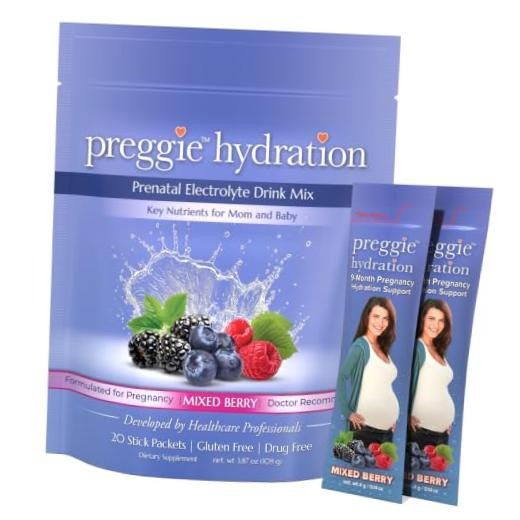 Preggie Hydration Packets for Pregnant Women, Electrolyte Drink Mix 20 Packets