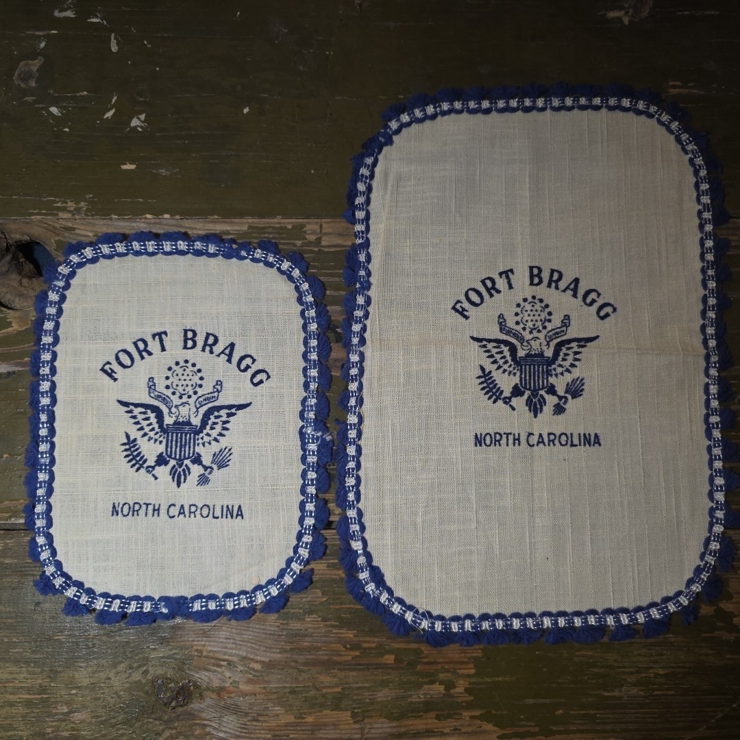 Fort Bragg North Carolina WWII WW2 Army Sweetheart Linens Pair