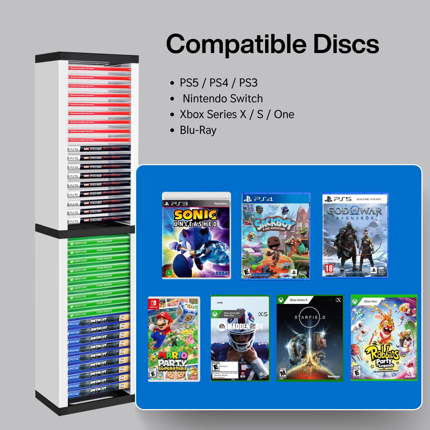 White Video Game Storage Tower for PS5, PS4, PS3, Nintendo Switch, Xbox,36 Disk