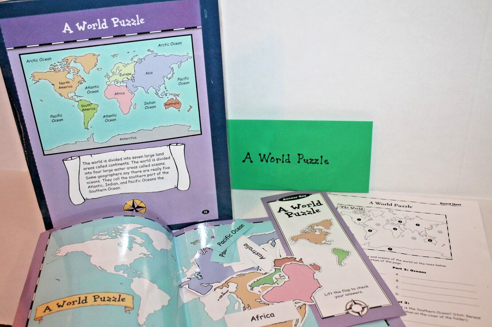 Evan-Moor Geography Folder Center "A World Puzzle" Continents Activity Grade 4-5
