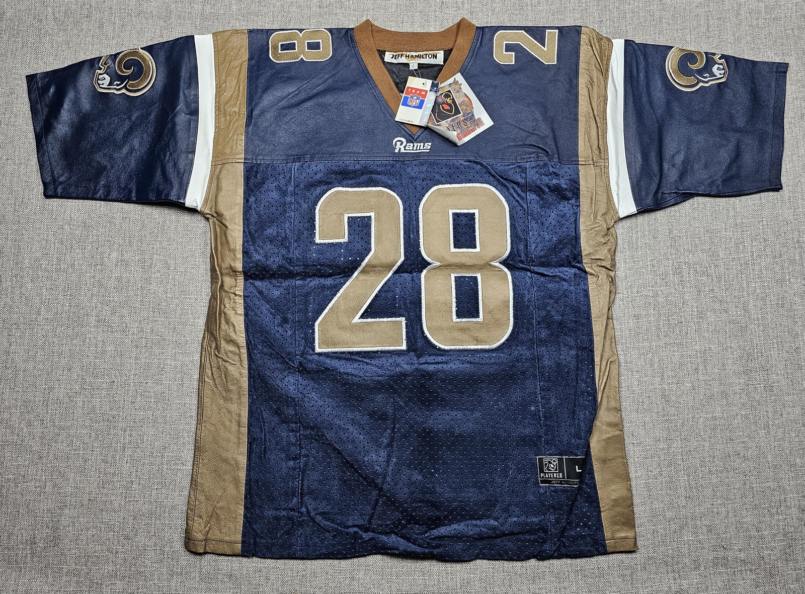 VINTAGE St. Louis Rams Jersey Mens Large NFL Football Faulk 28 Jeff Hamilton