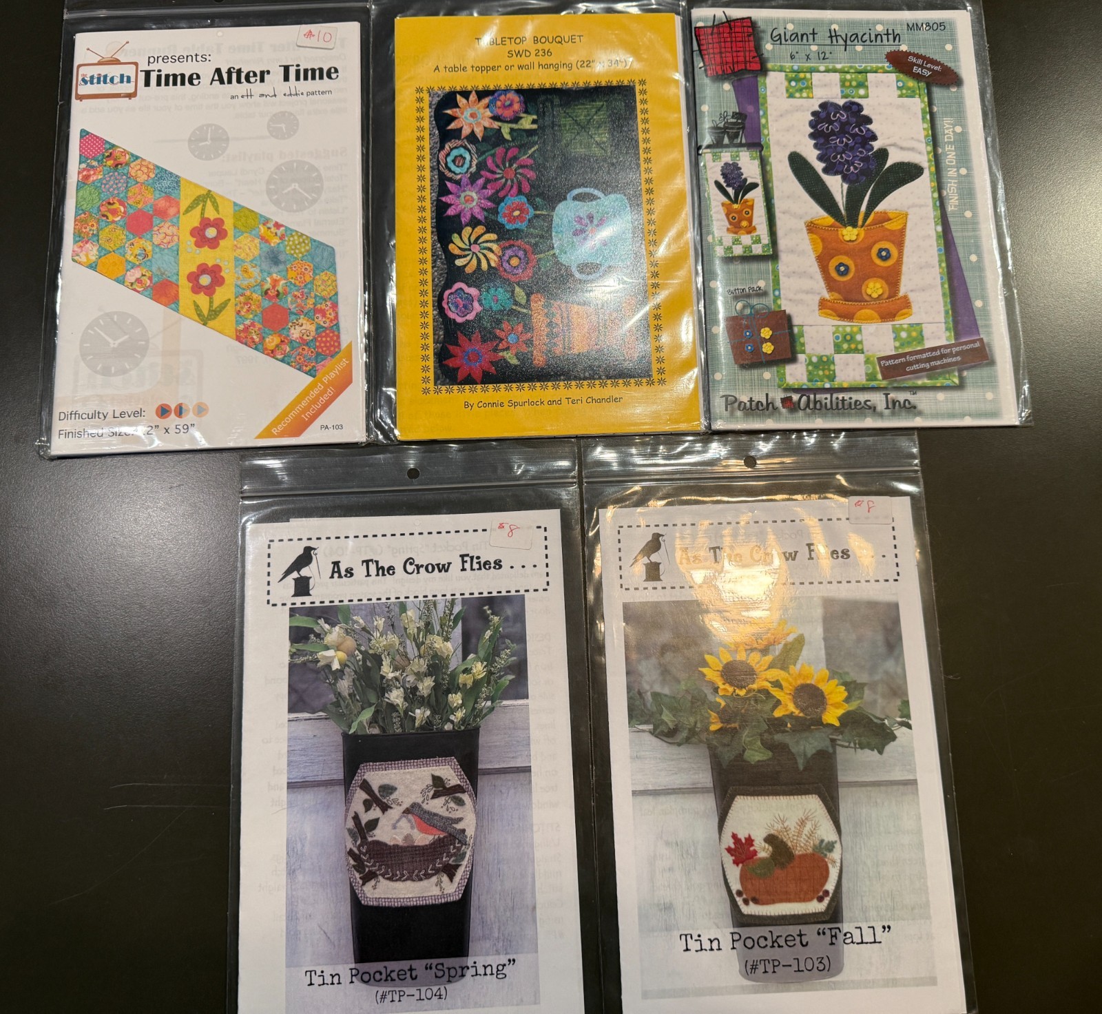 Bundle of 5 quilt patterns from our closed shop - applique with cotton & wool