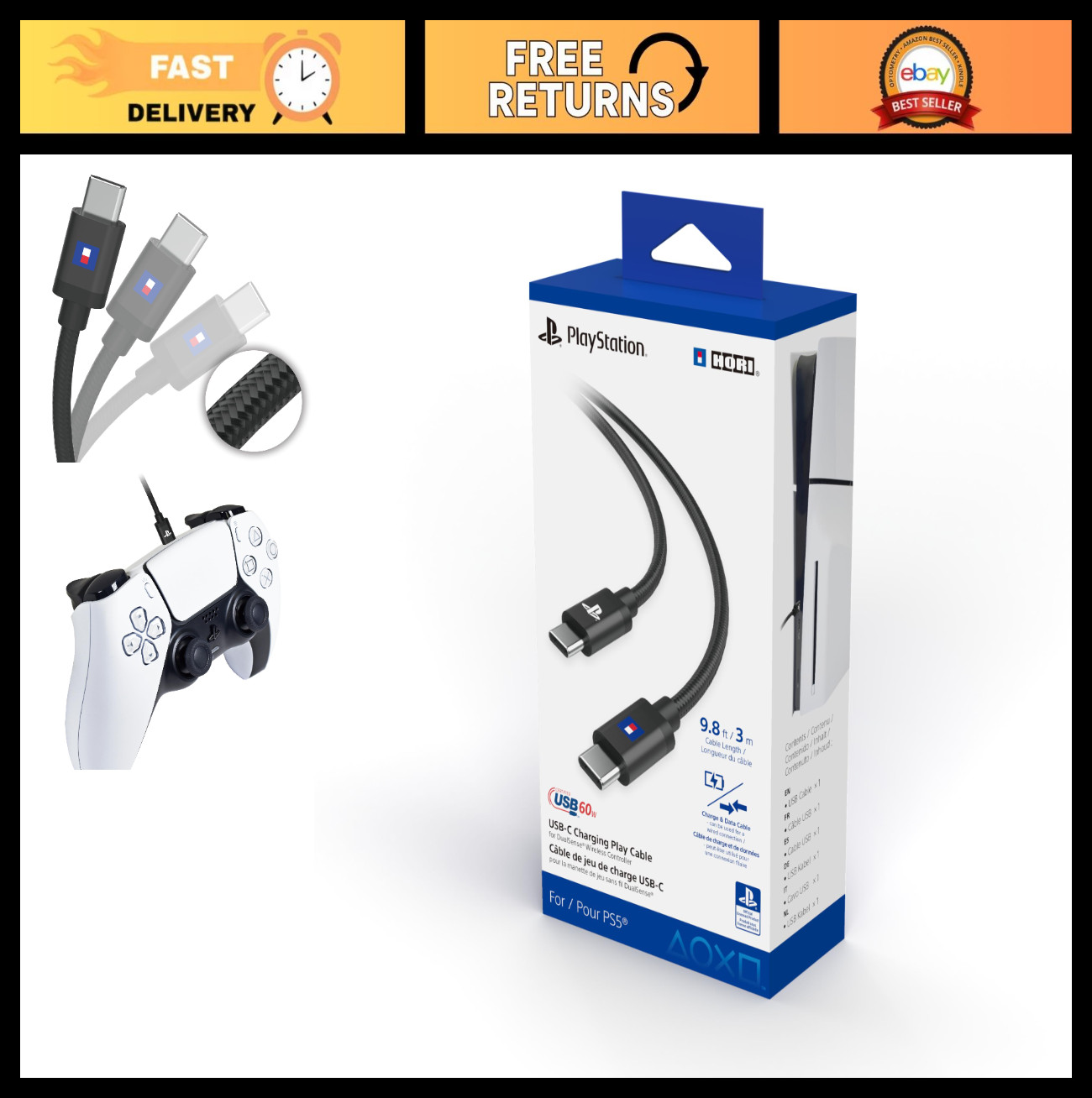 USB-C Charging Play Cable for DualSense Controller - Fast Charge & Data Sync