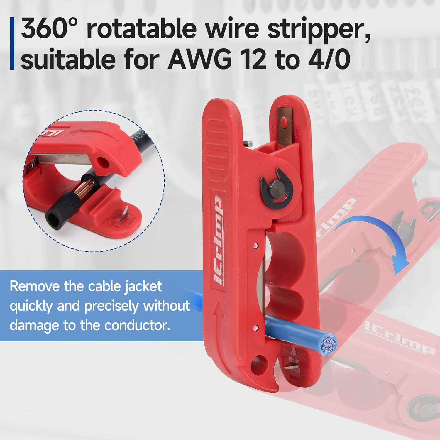 round Cable Stripper for AWG 12 to 4/0, Adjustable Cable Jacket Stripper,Wire...