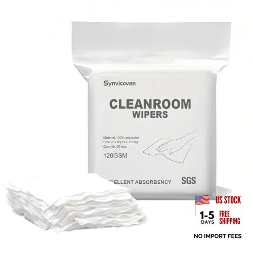 Cleanroom Wipers 9"x9"(50 Pcs, 100% Polyester, Class 100, 9"x9" (Pack of 50)