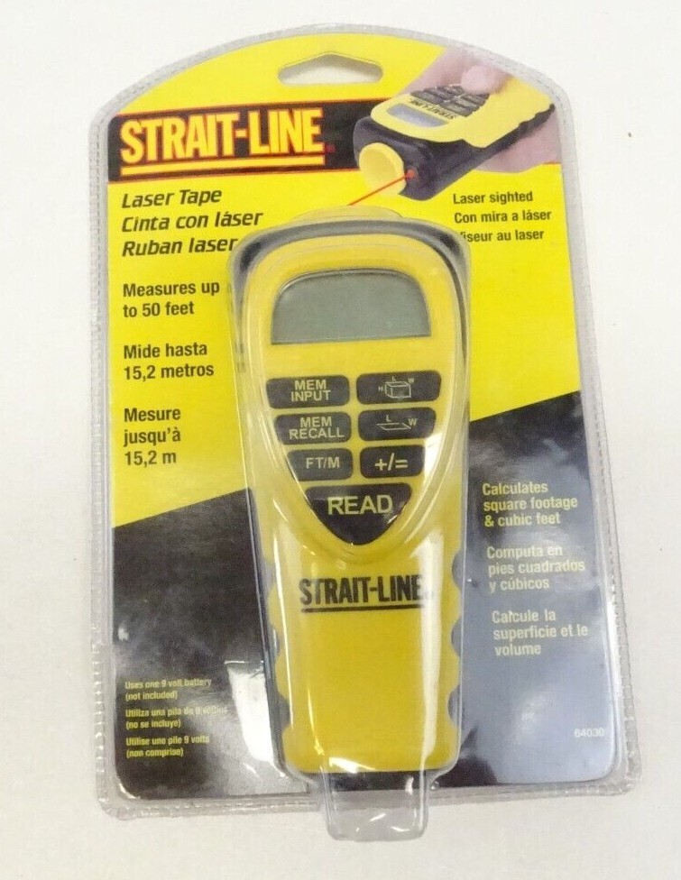 Strait-Line Laser Tape Measure Sighted Up to 50' Calculates Square Feet New
