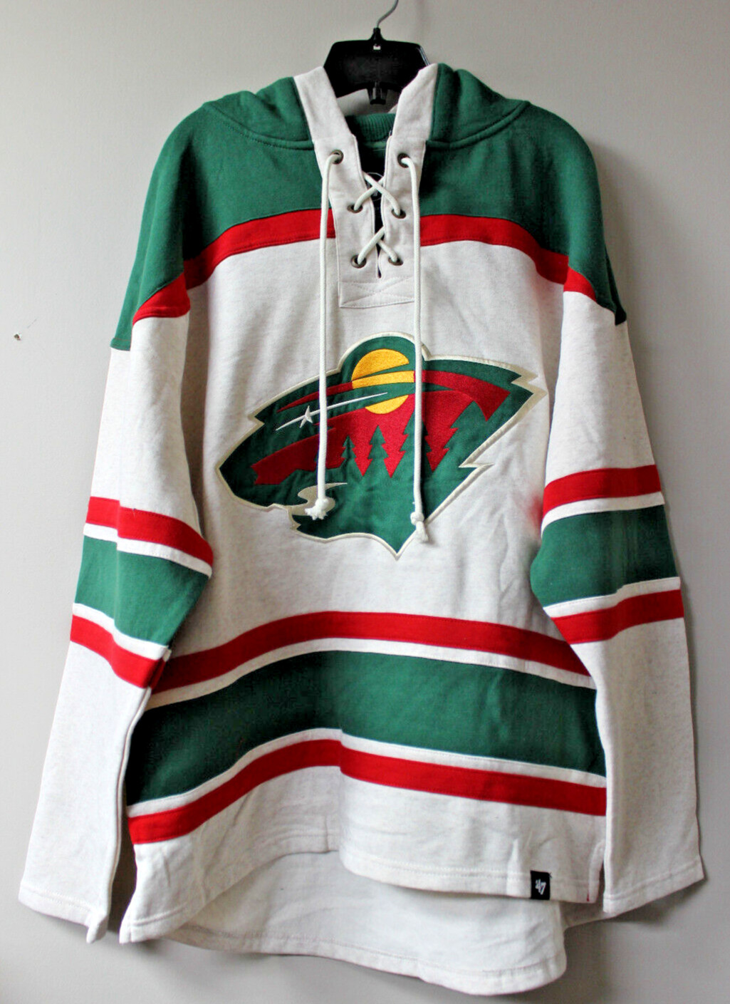 New NHL Minnesota Wild old time jersey style mid weight cotton hoodie men's L