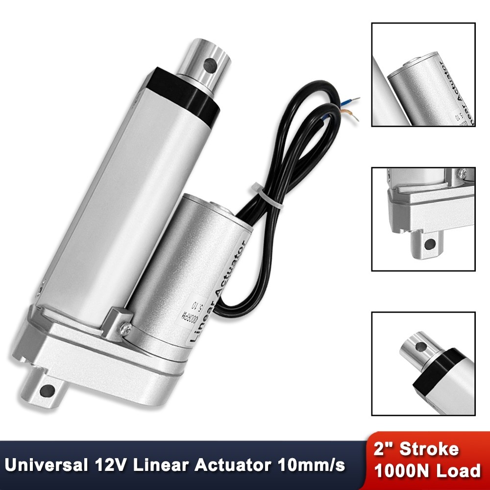 2" Stroke Linear Actuator 225lbs (1000N) Load Capacity 10mm/s 12V Silver