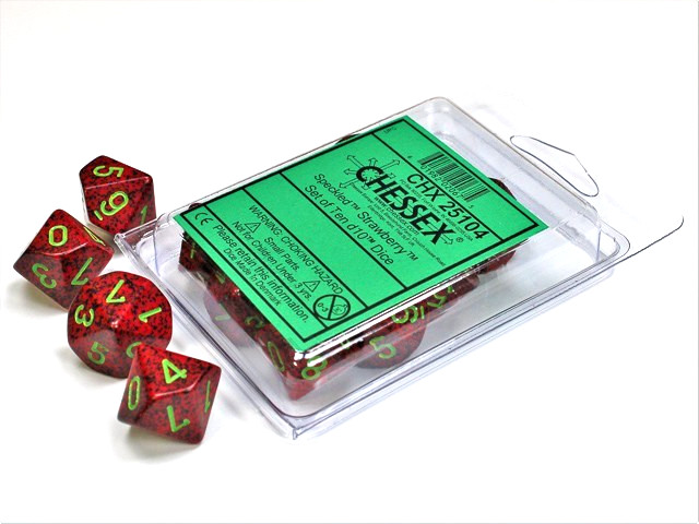 Chessex Speckled Strawberry Dice Set of Ten d10 RPG Polyhedral Dice CHX25104