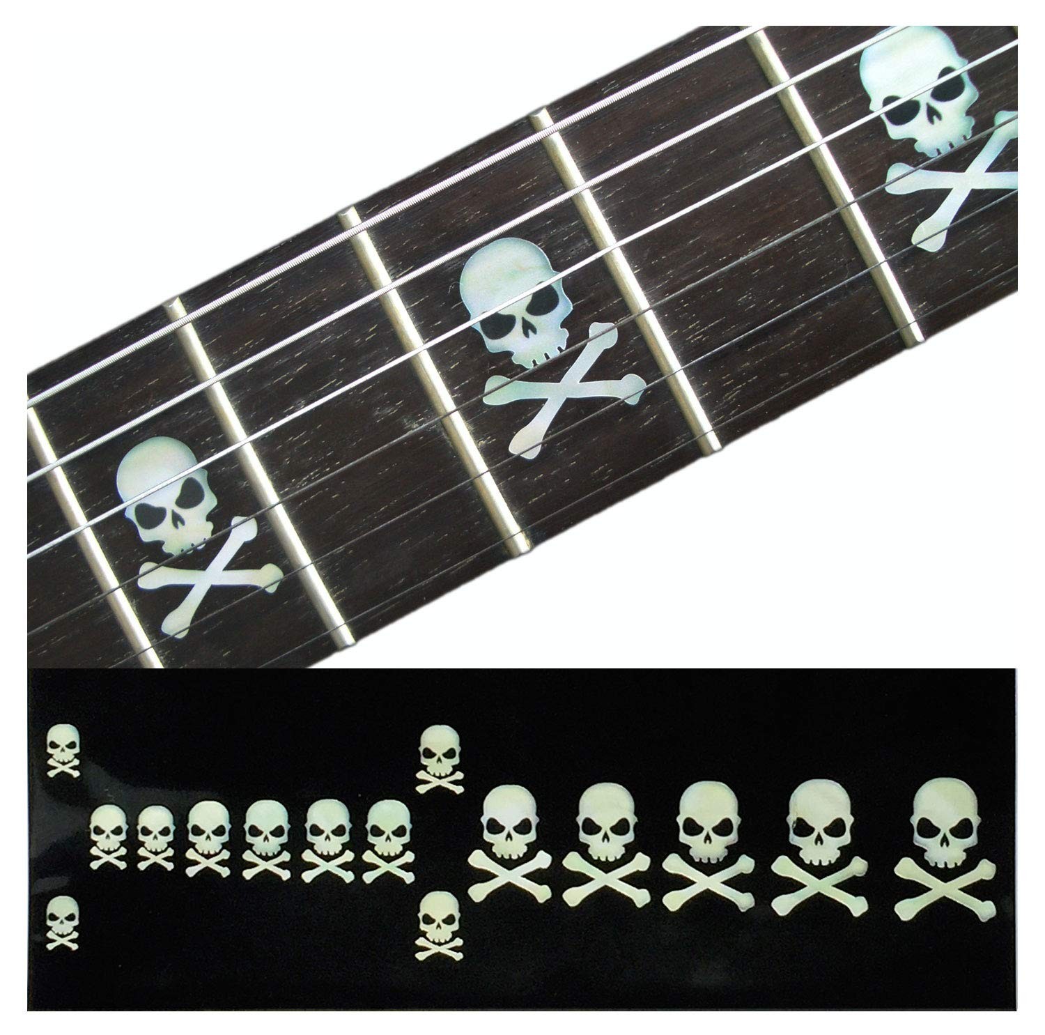Inlay Sticker Fret Markers for Guitars & Bass - Skull with WP (White Pearl)