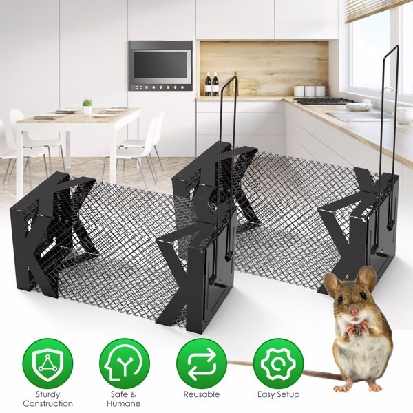 2Pcs Humane Mouse Trap Cage Non-Lethal Heavy Duty 1.15mm Metal Catch for Mice