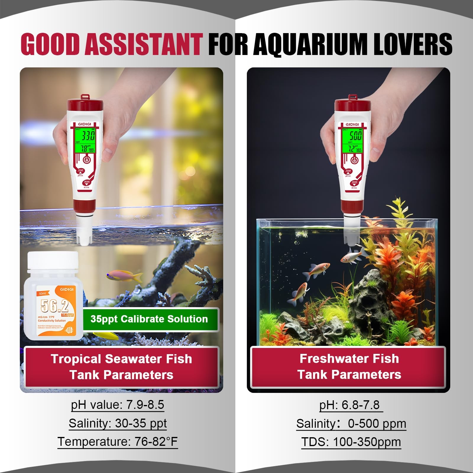 Aquarium Salinity pH Meter,Digital Pool Salt Tester,Simultaneously Display 5 ...