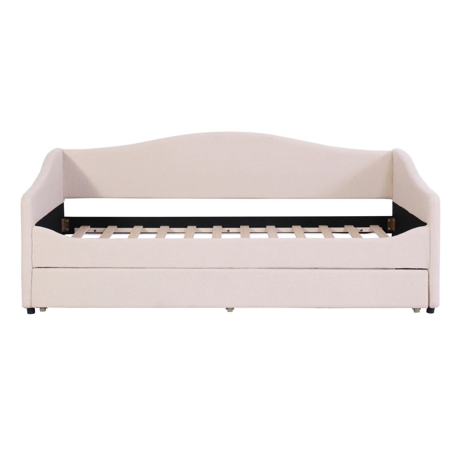 Twin Size Daybed Upholstered Bed Frame Sofa Bed w/ Trundle Bed & LED Lights