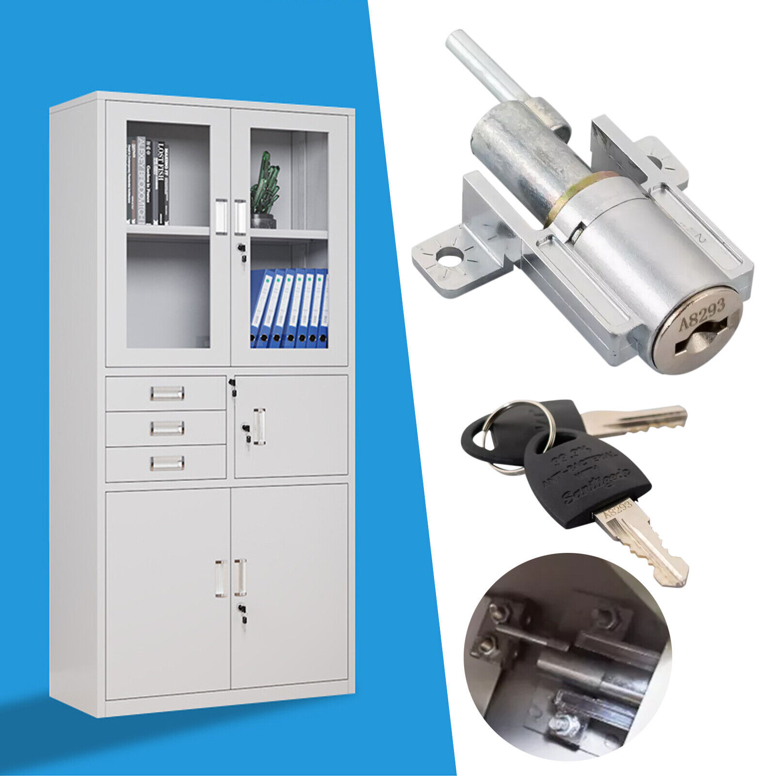 File movable cabinet drawer linkage lock One lock /w multiple drawer locks