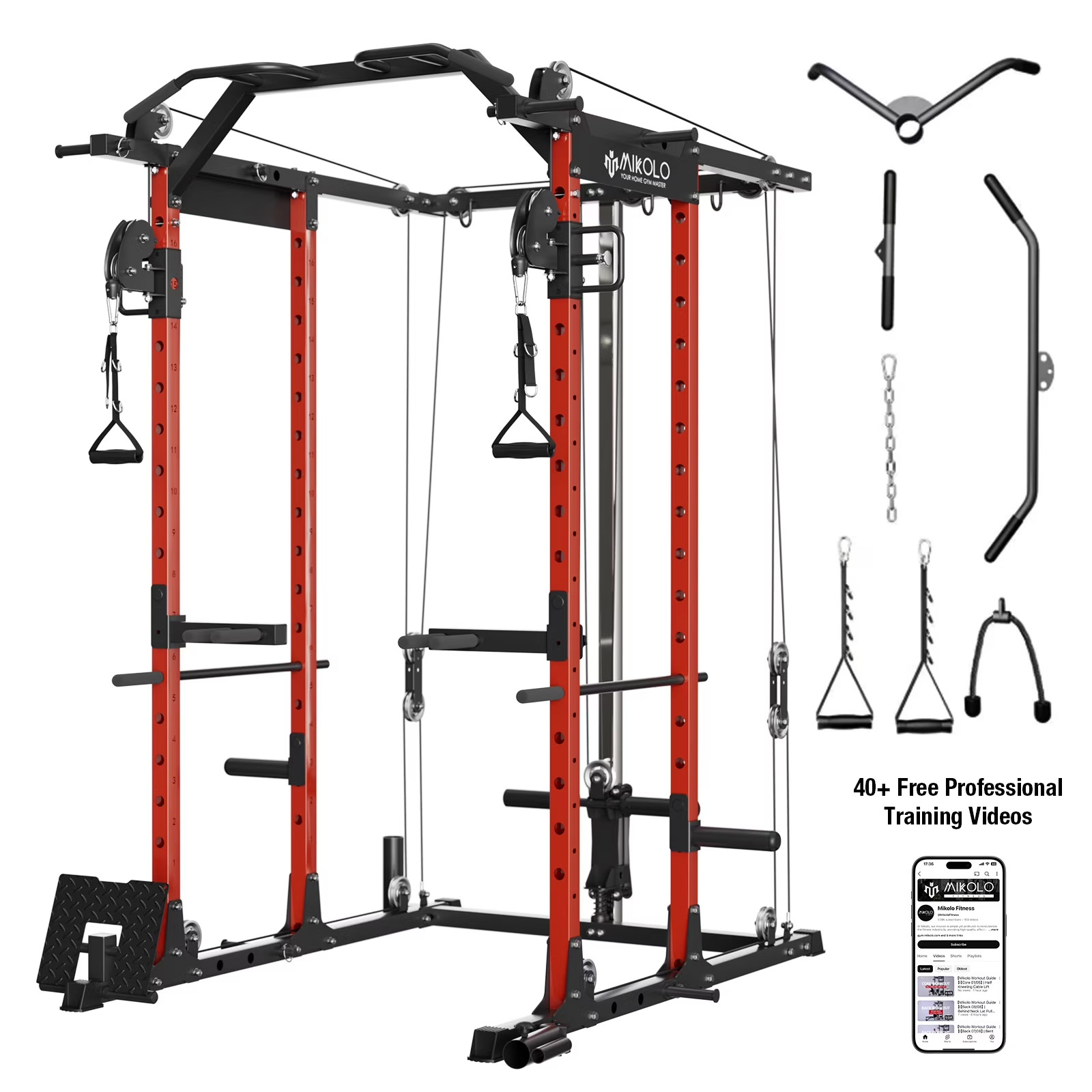 Power Rack Cage, Weight Rack with Cable Crossover Machine,Multi-Function Squa...
